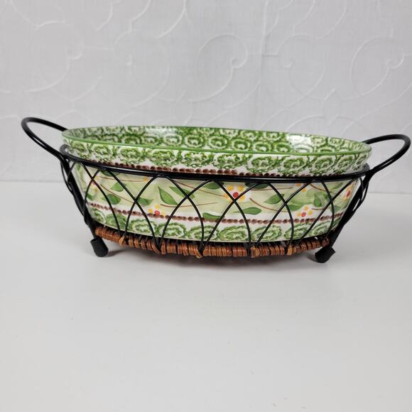 Set of 2 Temp-tations by Tara Casserole Dishes Green Old World Oval Serving Rack - Picture 6 of 13